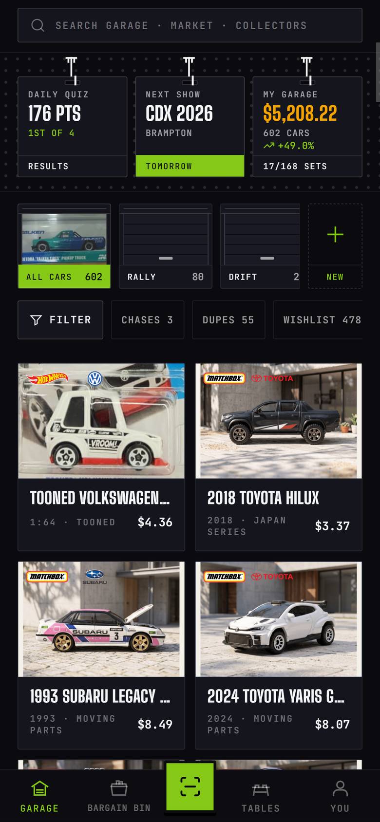 The garage, sorted and valued